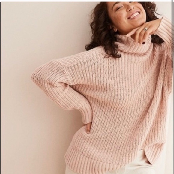 Aerie Oversized Turtleneck Sweater Knit Pink XS - Picture 2 of 10